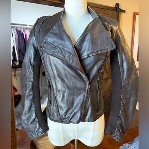 Wilson Leather Black/ Brown Leather Moto Jacket